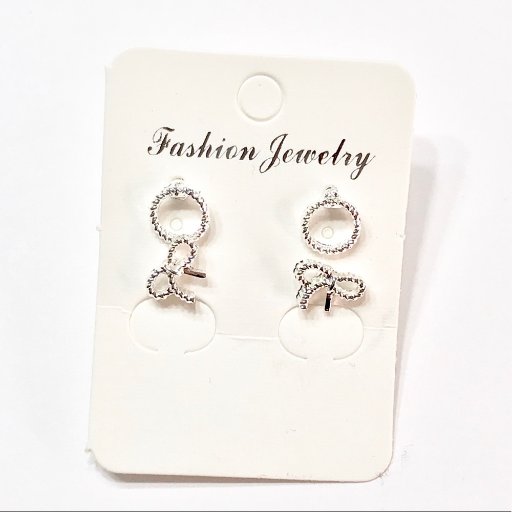 Silver Bow Earrings Set